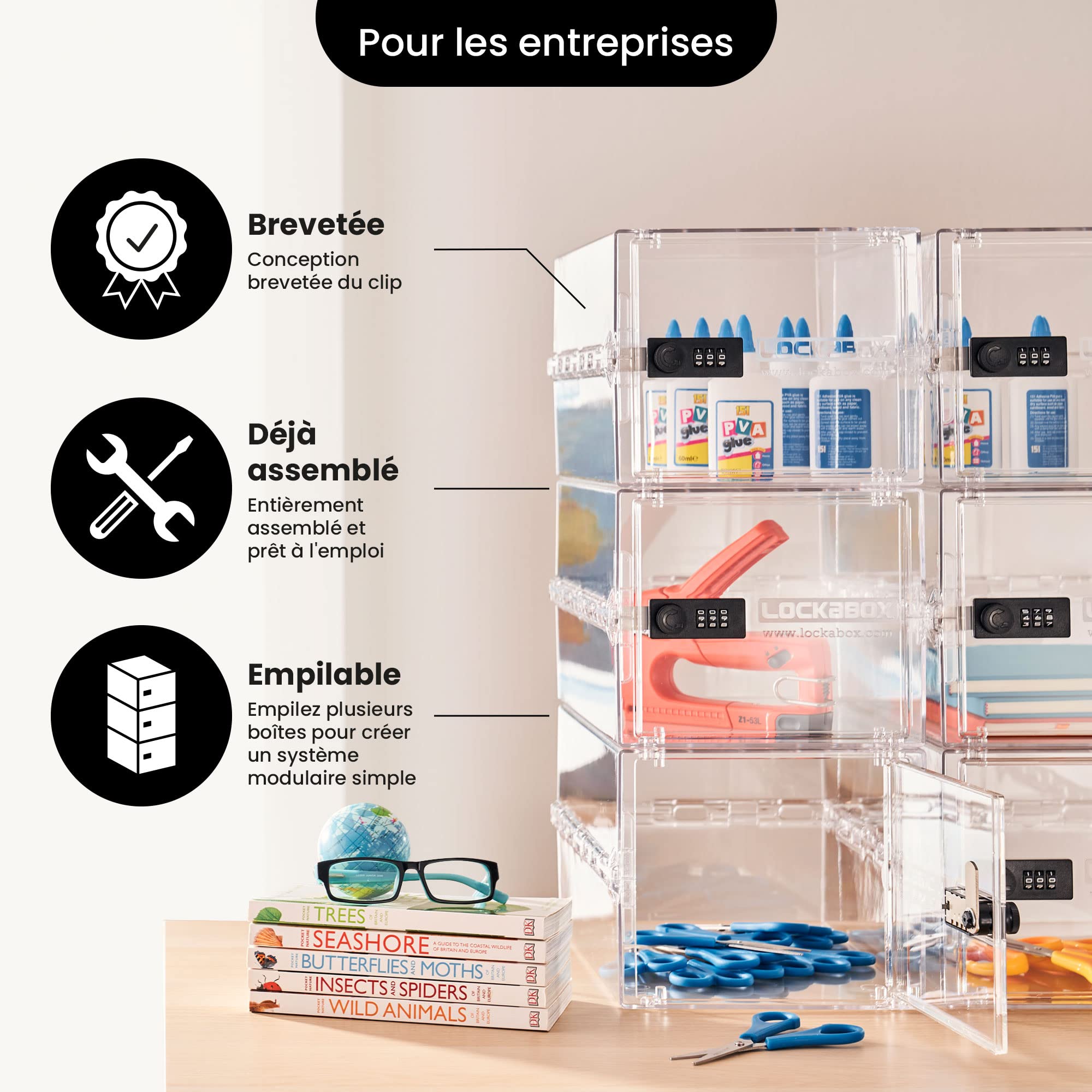 Lockabox One™ | Boîte de rangement verrouillable de qualité supérieure | Boîte de rangement à combinaison de 10 litres pour aliments, médicaments et sécurité domestique | Sans BPA (Cristal)