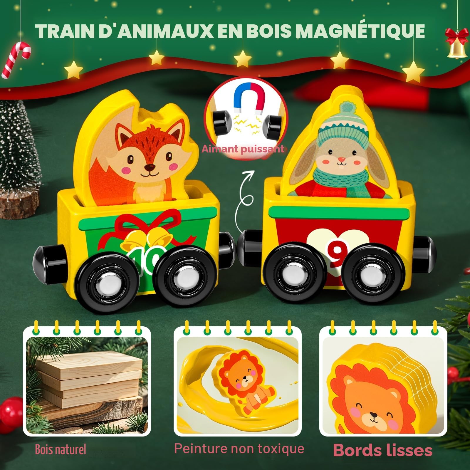 Calendrier de l'Avent 2026 Enfant, Calendrier Avent Kinder Bebe Train Magnétique en Bois, 24 Jours Calendrier de l Avent Jouet Éducatif Jeux Montessori Cadeaux de Noël pour Filles Garçons