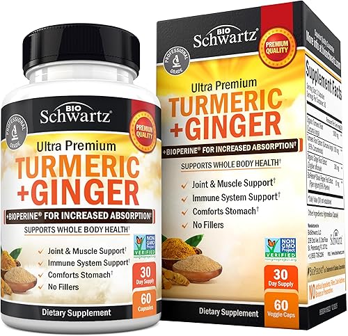 Suplemento de curcumina de cúrcuma y jengibre, 95% curcuminoides estandarizados con extracto de pimienta negra BioPerine para una absorción ultra