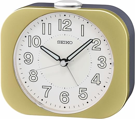 SEIKO QHE206GLH Non Ticking Bedroom Alarm Clock, Gold, 3.9 x 4.4 Inches