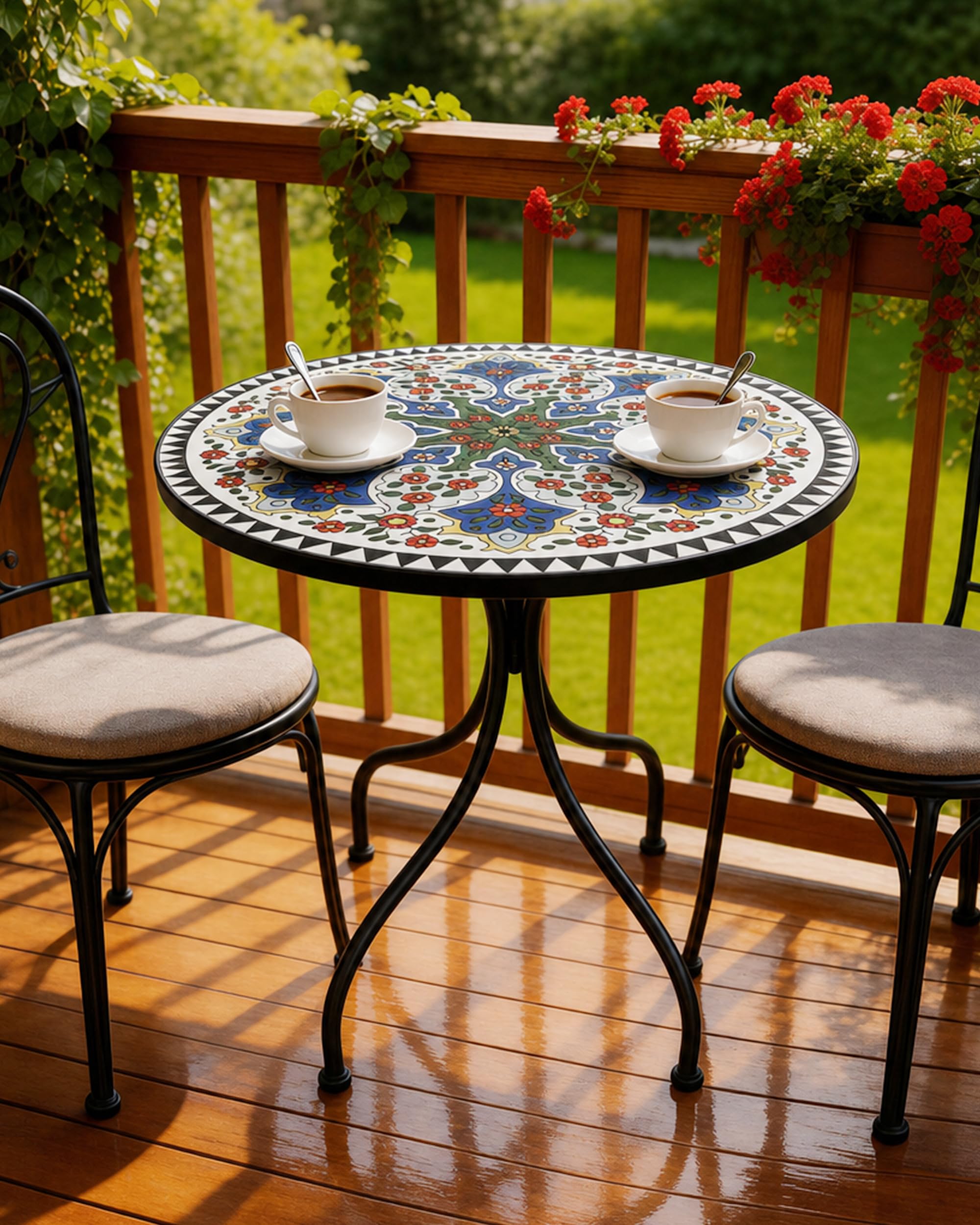 Mosaik Gartentisch Rund,Mosaiktisch Balkontisch Terrassentisch, Runder Outdoor Tisch für Garten, Terrasse, Balkon
