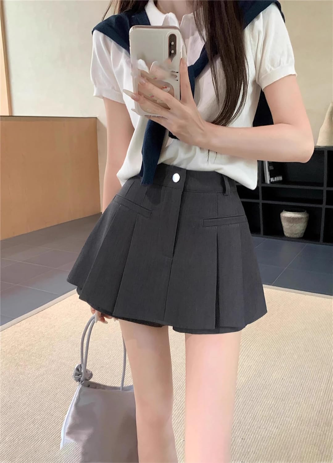 LIXINGHEITANG Large Size Skirt Short for Women Spring and Summer Fat m Waist Slim Pleated Pants