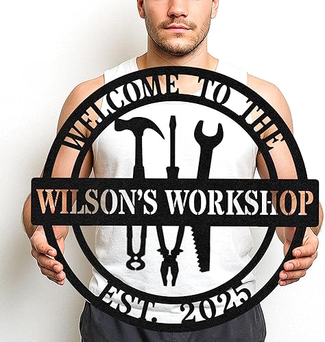 Miniatura 50 de Letrero de Metal Personalizado para Taller de Garaje Arte de Pared con Nombre de Herramienta Personalizado para Decoración de Taller Mecánico de