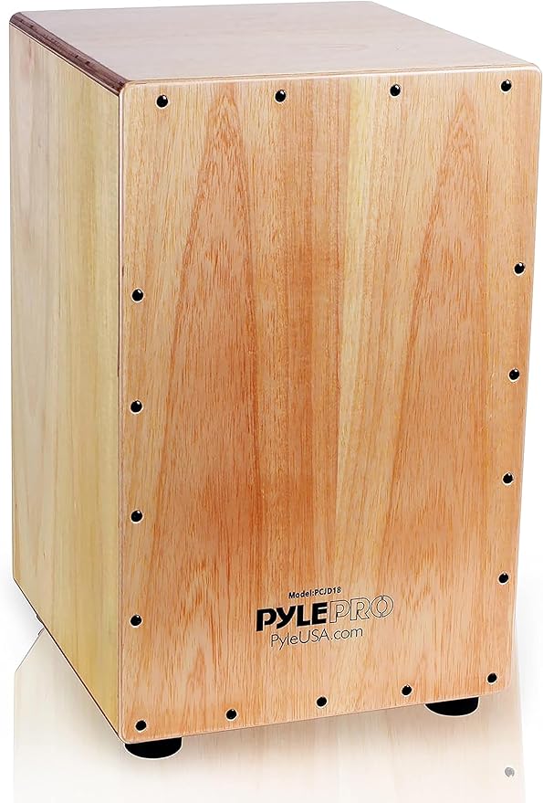 Pyle Cajón de Percusión, Caja Acústica de Madera de Abedul, Cuerdas de Guitarra Ajustables, Sonido Profesional, Compacto, Pies Antivibración, Ligero 5kg, Ideal para Todas las Edades