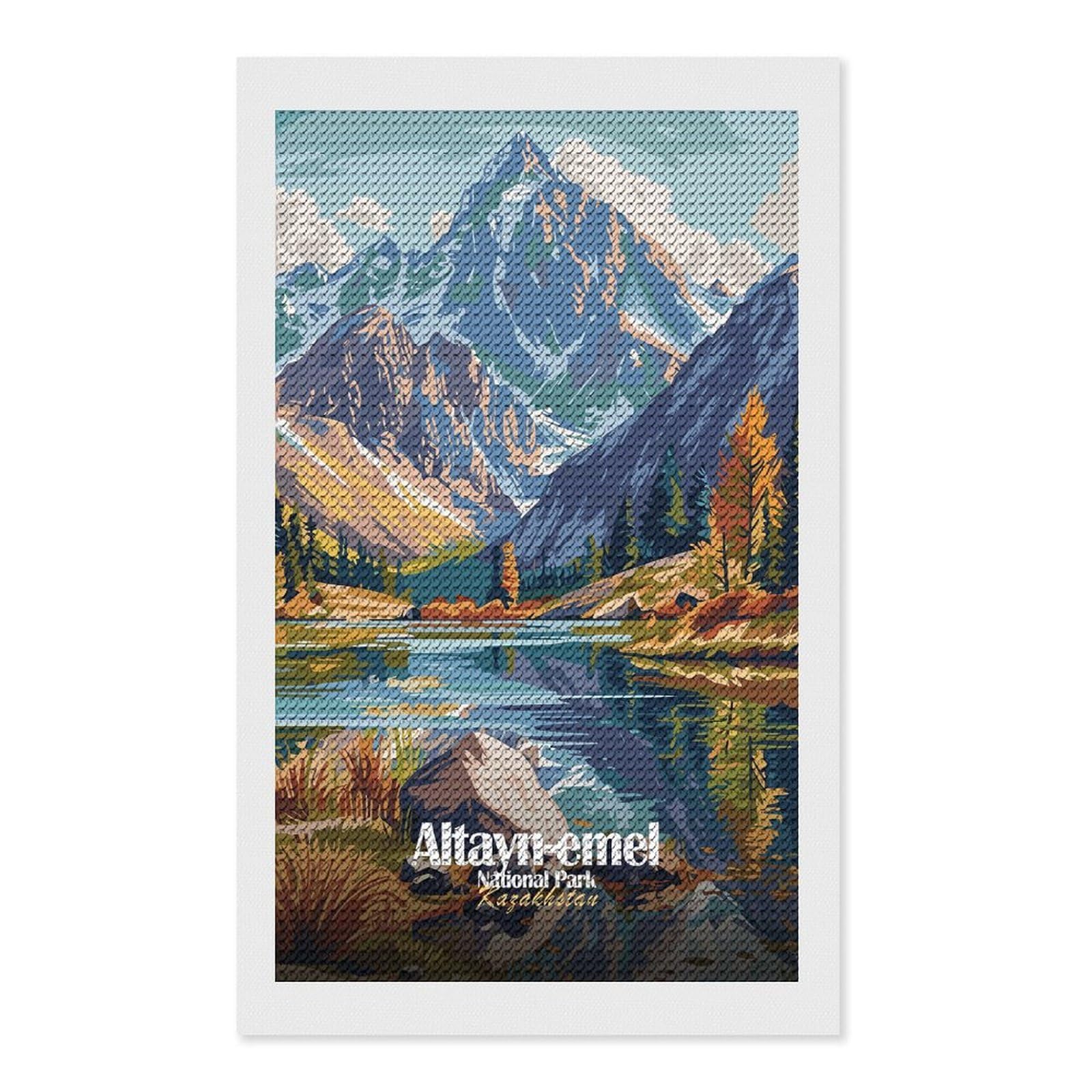 Junmoney Altyn-Emel National Park, Kazakhstan Diamond Art Canvas 12"x20", for Adults, Printed Canvas, Home Wall Decor, Gift Idea, Mindful Craft Activity