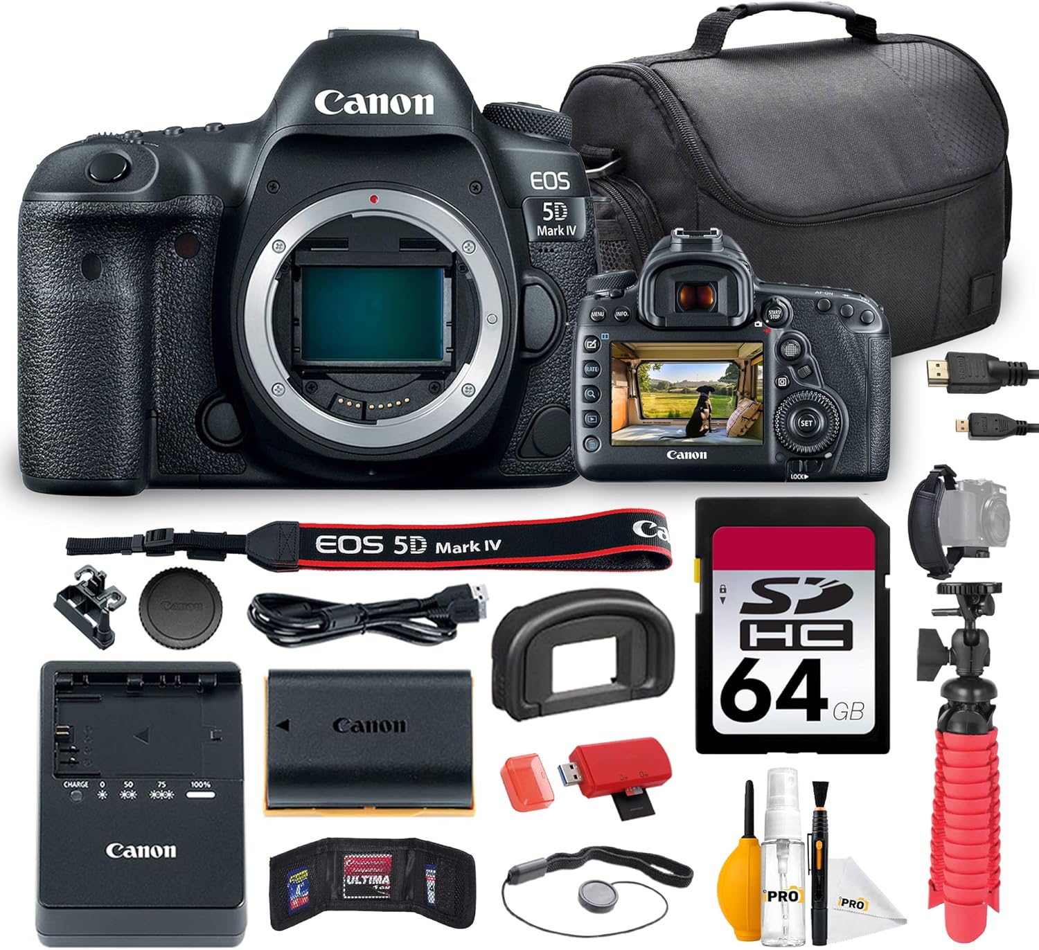 Canon EOS 5D Mark IV DSLR Camera Bundle | 30.4MP Full-Frame CMOS Sensor, Dual Pixel AF & 4K Video | for Pro Photography, Weddings, Portraits & Events (1483C002) + 64GB Card + Bag + Card Reader + More