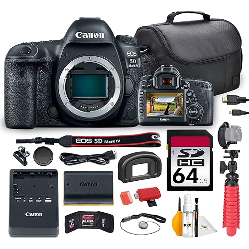 Canon EOS 5D Mark IV DSLR Camera Bundle | 30.4MP Full-Frame CMOS Sensor, Dual Pixel AF & 4K Video | for Pro Photography, Weddings, Portraits & Events (1483C002) + 64GB Card + Bag + Card Reader + More