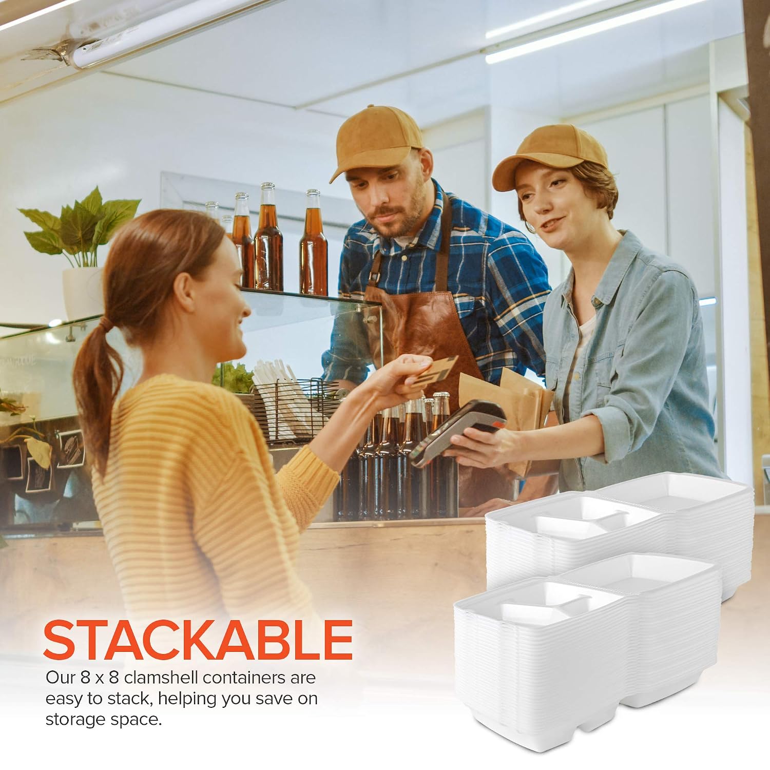 Stock Your Home 8x8 Clamshell Take Out Boxes (25 Pack) Medium 3-Compartment Foam Food Containers Disposable Lunch Container, Restaurant Togo Trays with Hinged Lids for Takeout, Carryout, and Meal-Prep