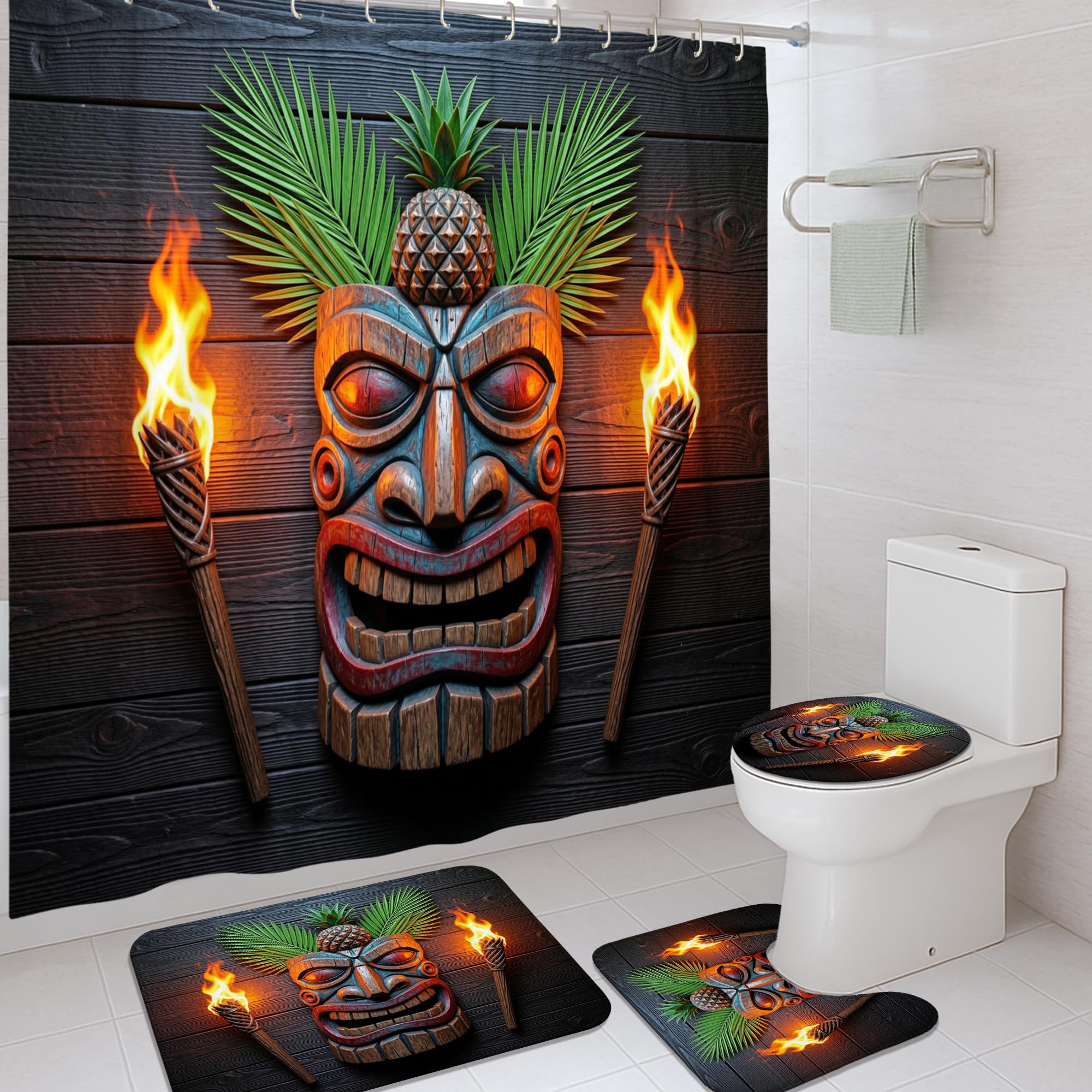 Rideau de douche ananas anti-éclaboussures vert tropical