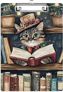Book Cat Clipboard,Decorative Clip Board with Metal Clip Cute Plastic Clipboards A4 for Nurses, Students, Office(Standard Size 8.5" x 12.5")