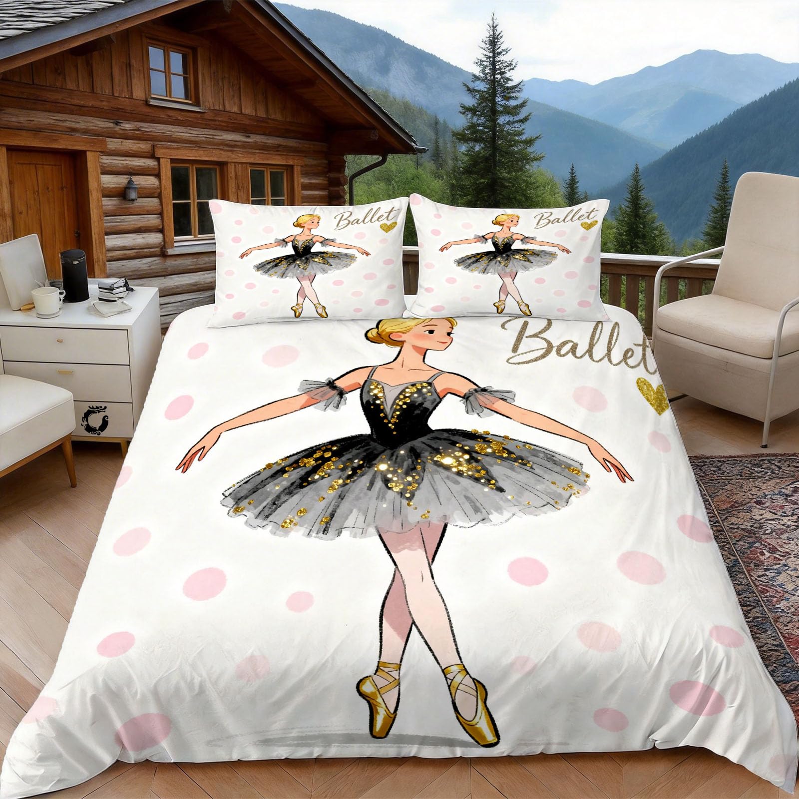 Funda Nordica Cama 135/150 Bailarín/Bailarina de Ballet 3D Fundas Nordicas Patrón de Dibujos Animados 3pcs Ropa de Cama Microfibra Suave Funda Nordica 220 x 240 y 2 Funda de Almohada 50x80 cm
