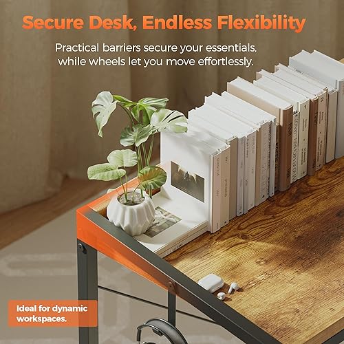 Miniatura 4 de Mericonia Escritorio de computadora con ruedas, escritorio de juegos para espacios pequeños, mesa moderna de estilo simple para oficina en casa,