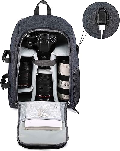 G-raphy Mochila para cámara fotográfica impermeable con compartimento para laptop, soporte para trípode para Nikon, Canon, Sony, Panasonic (gris)