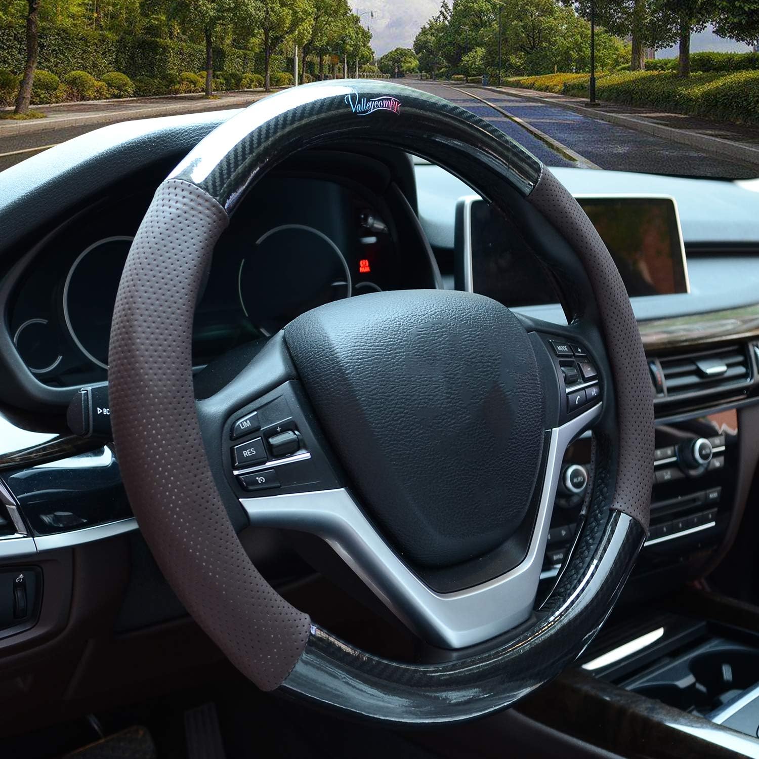 Valleycomfy Steering Wheel Covers Universal 15 inch Breathable, Anti Slip & Odor Free with Pu Leather for Car Truck SUV