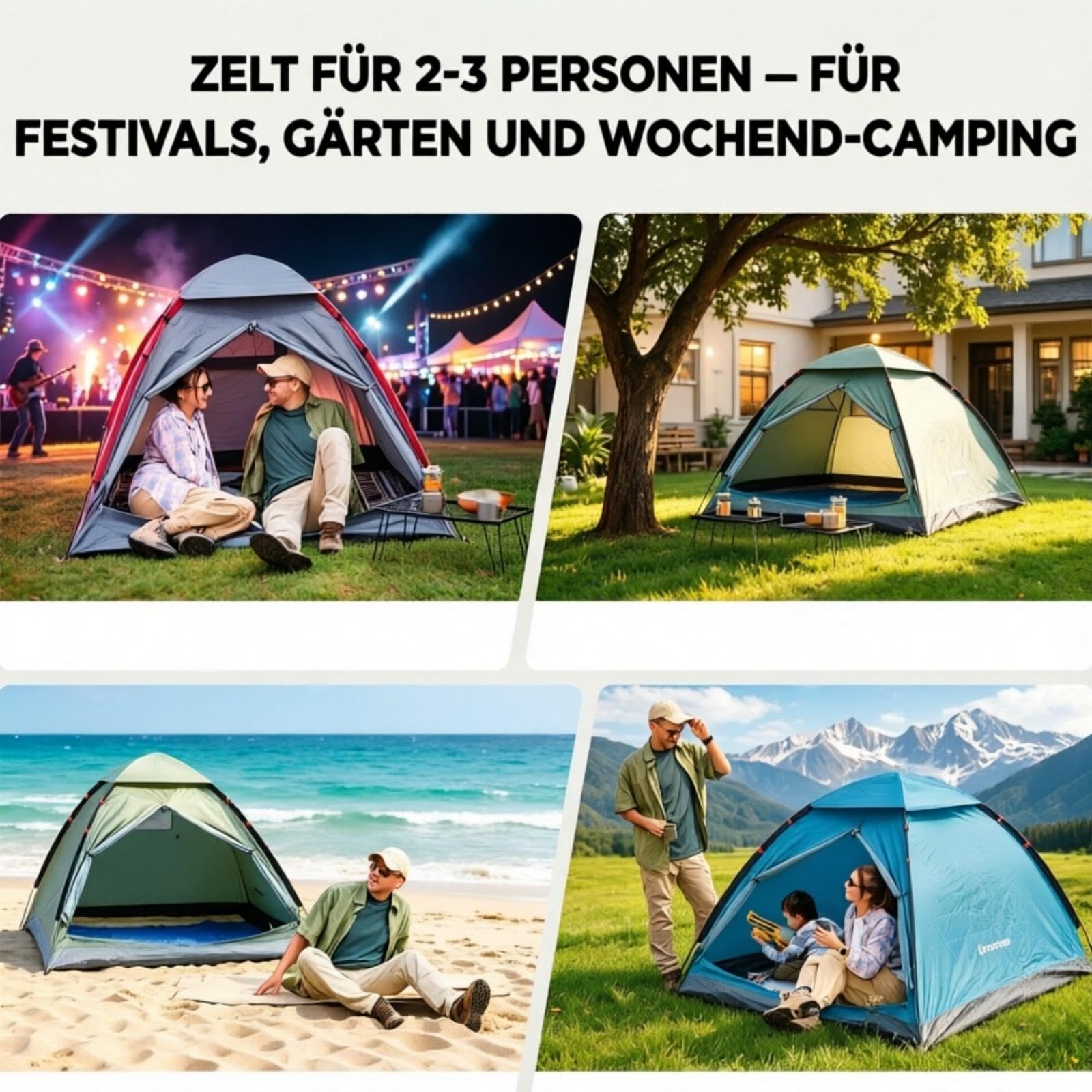 KingCamp 2-3 Personen Zelt Wasserdicht 3000mm Ultraleicht Camping Zelt mit Übergroßer Regenkappe & Reflektierenden Seilen -Kuppelzelte für Festival,Wochenend-Camping, Reisen - 210x180x130cm