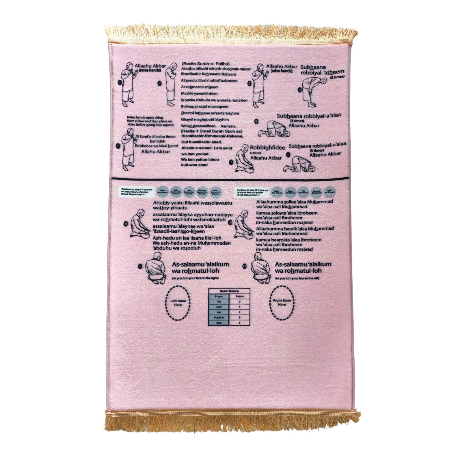 Bilingual Guided Prayer Mat, Tapis De Priere Musulman for Salah Practice for New Converted Muslims Enfant and Children, Step by Step Learning for Home Chambre and Travel