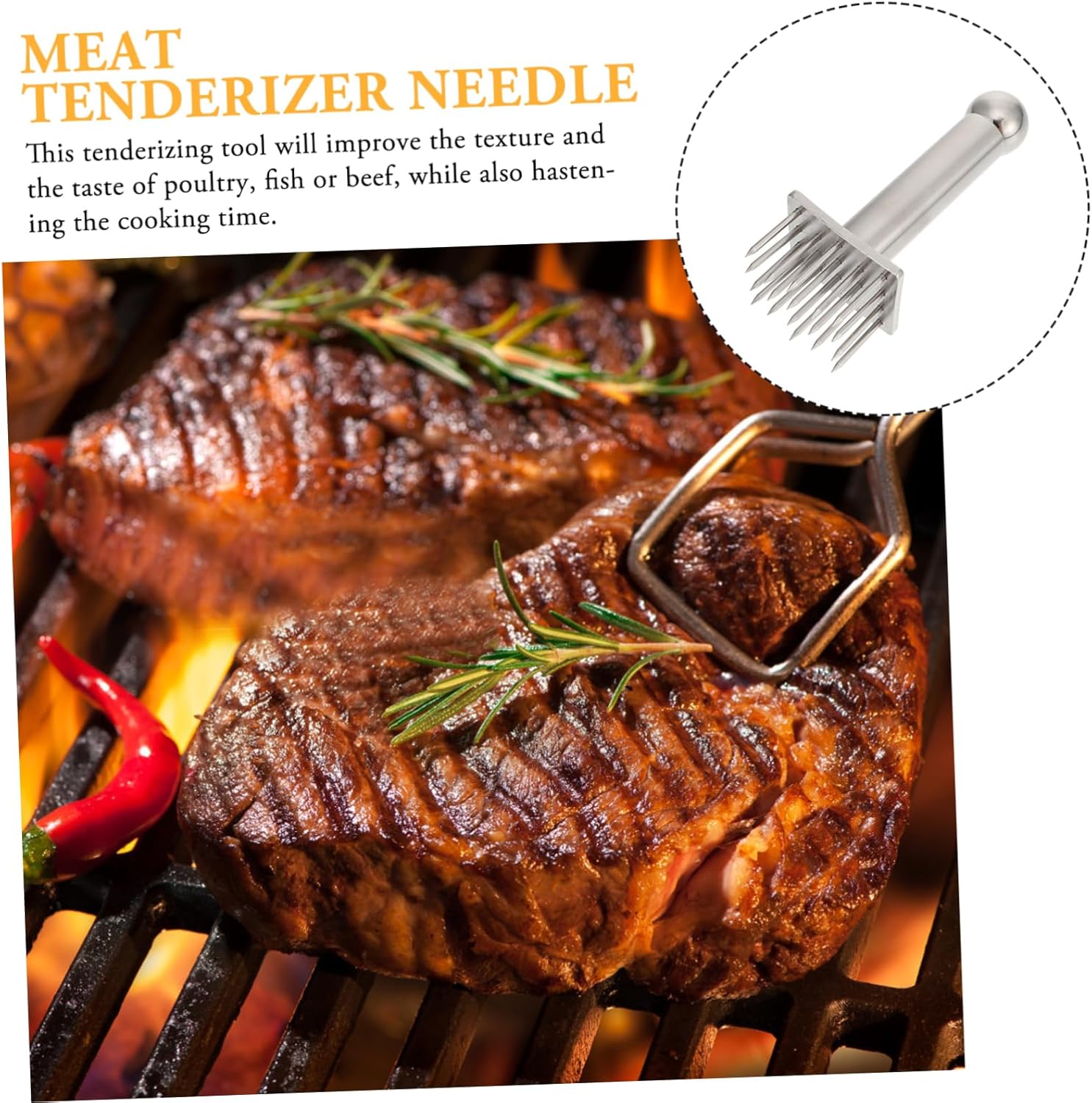 Stainless Steel Meat Tenderizer Needle Heavy Duty Pork Pounder Tool for Tenderizing Steak and Chicken Kitchen Cooking Supply Easy to Use for Household Cooking