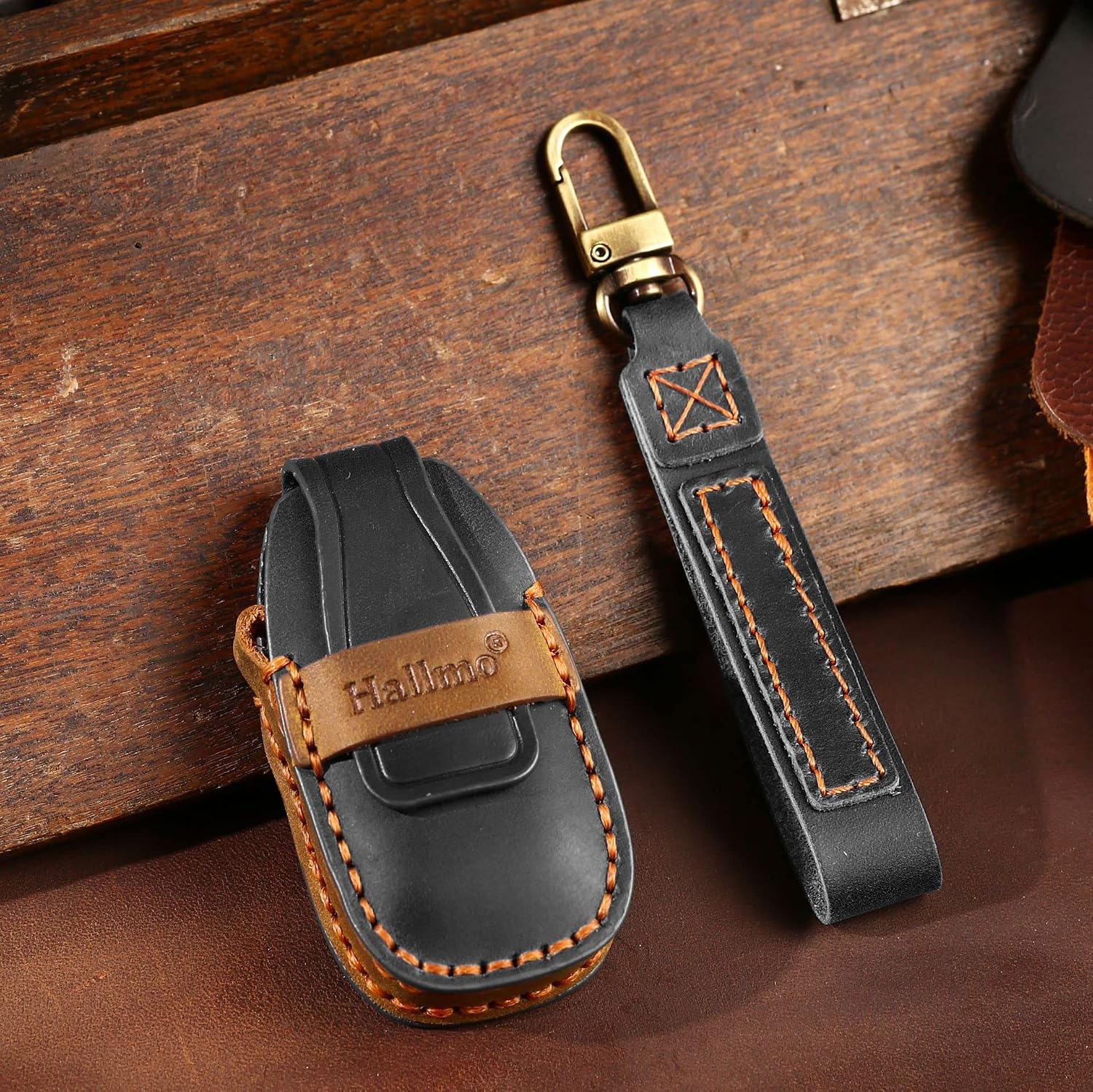 KUNIO Car Key Fob Cover Case Fit for Ford Escape Escort Focus Mondeo Key Protective Cover Keychain Leather Key Holder Black