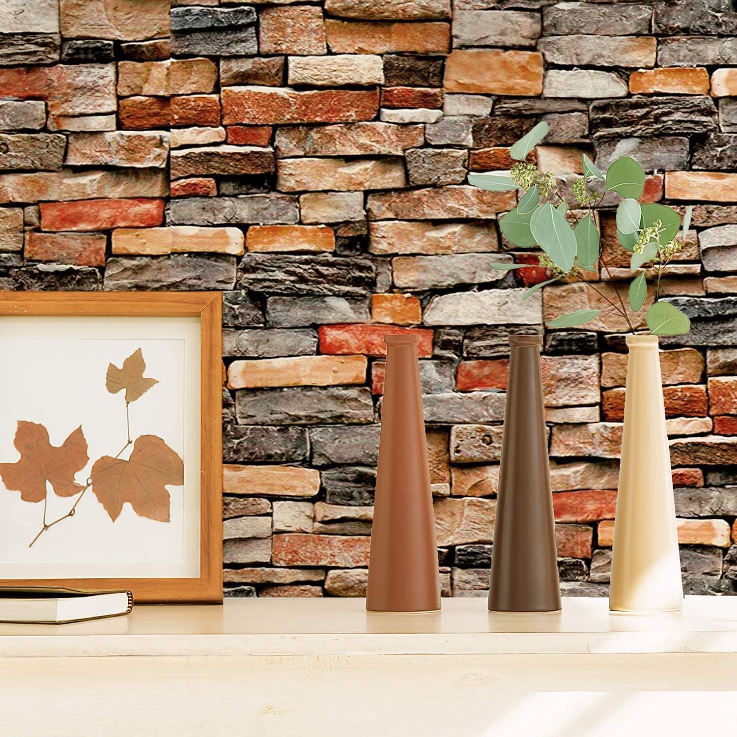 SV COLLECTIONS 1000 x 45 CM RED Grey Brick SELF Adhesive Wallpaper for Hall Living Room PEELA ND Stick Vinyl Wallpaper - 45 SQFT Approx