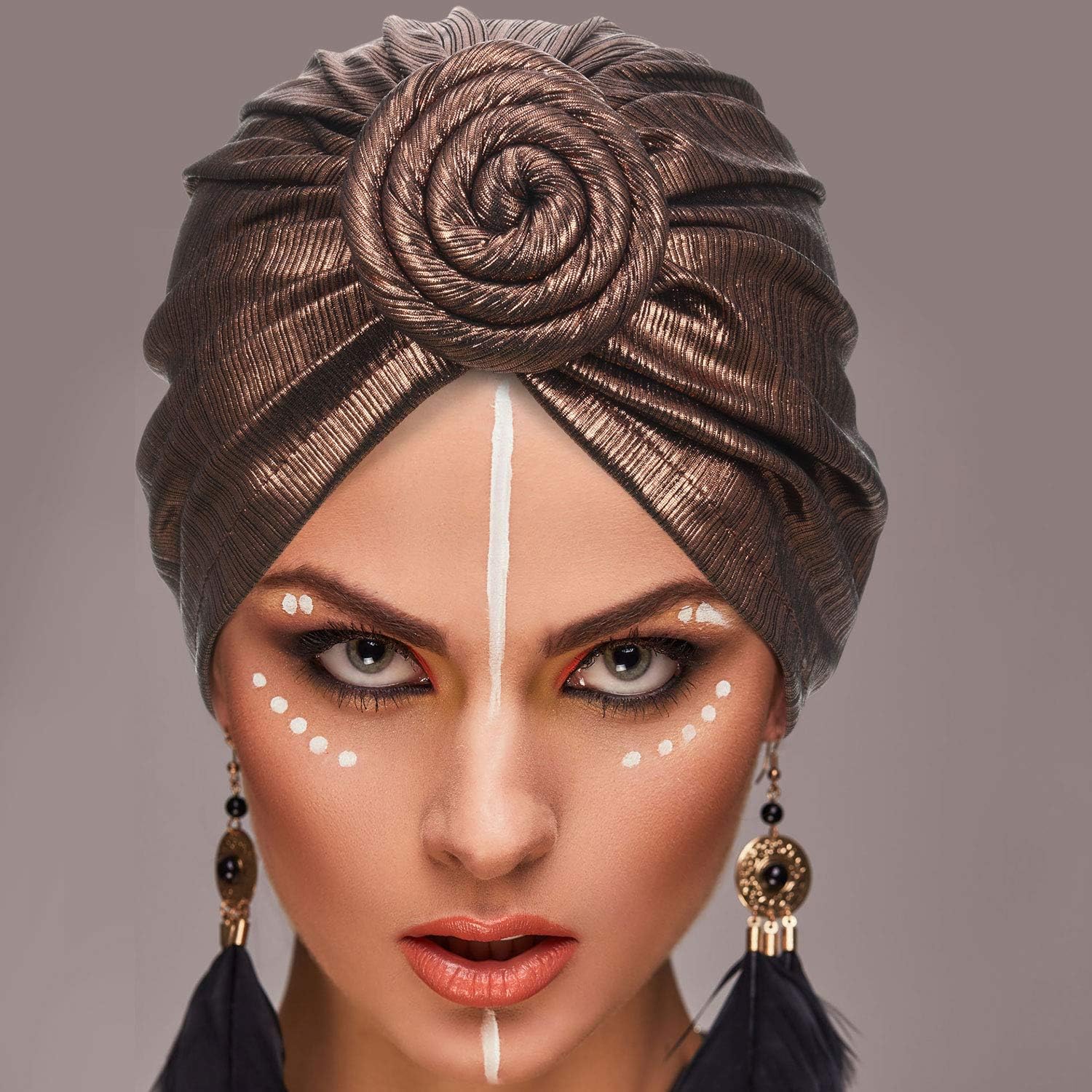 Frienda 4 Pieces Women African Headwraps Turbans Hat Women Pre-Tied Bonnet Turban Knot Beanie Cap Headwrap Hat for Women Favors, 4 Colors - Image 5