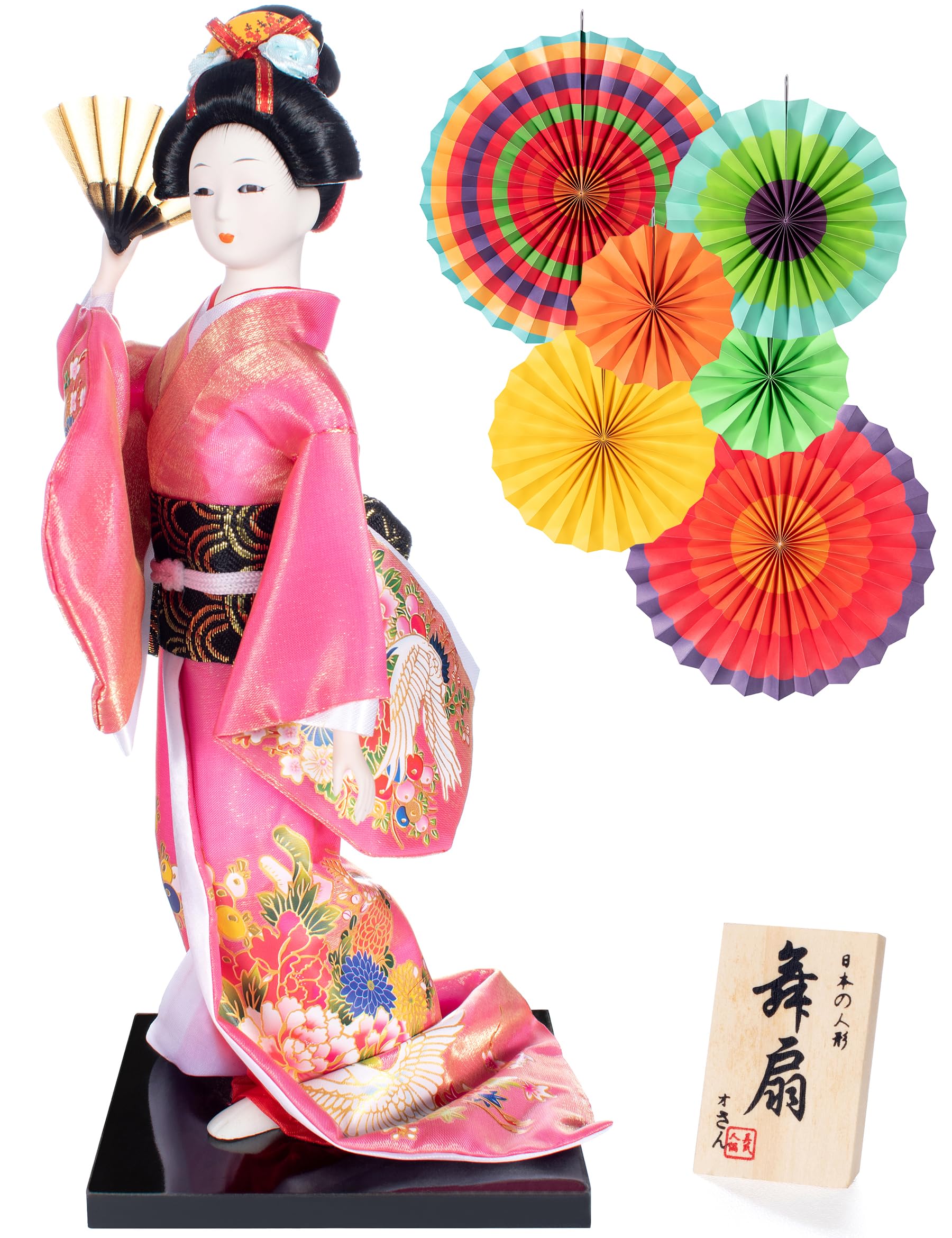 ALAMIYA Figura coleccionable de geisha japonesa asiática con abanico de papel para decoración del hogar
