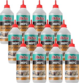 Akfix 360FC Fast Drying Wood Glue (12x15.4 fl.oz)- High-Performance D4 Polyurethane Adhesive, Waterproof Marine Glue, Strong Adhesive for All Wood Types, Metal, Concrete, Ceramic | 15.4 fl.oz. 12 Pack