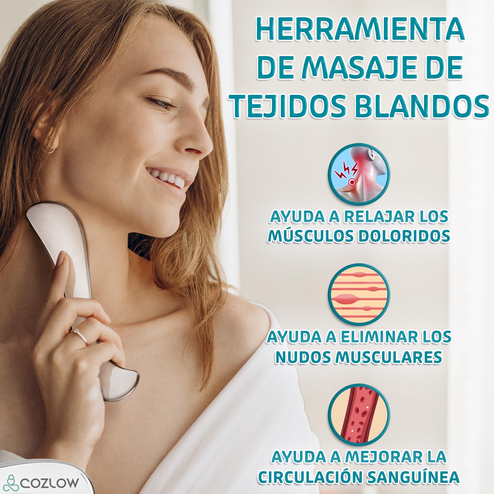 Herramienta raspadora muscular Gua Sha 4 en 1 de acero inoxidable | Las herramientas de movilización de tejidos blandos Cozlow son ultrasuaves y están pulidas para deslizarse con seguridad