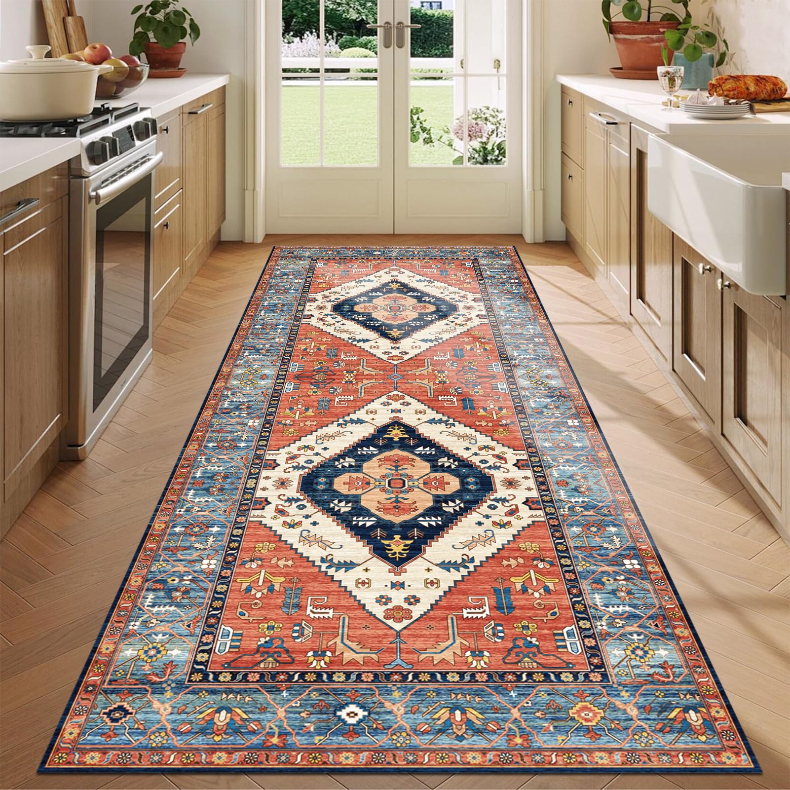 Tapis de Passage Long Lavable Tapis Cuisine Devant Evier pour Couloir 90 x 240 cm