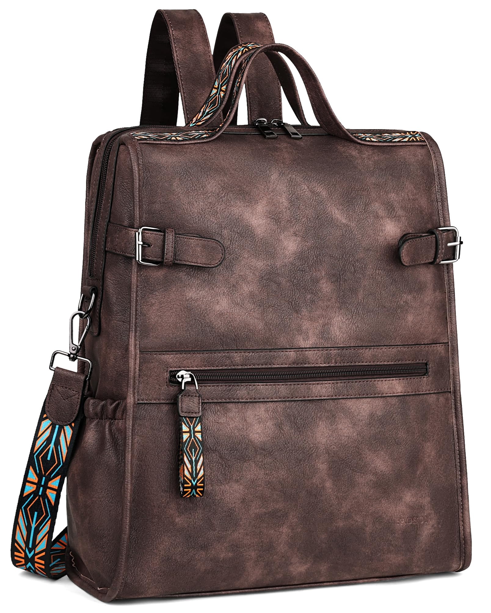 FADEON Leather Laptop Backpack for Women, Designer Ladies Work Travel Computer Backpack with Laptop Compartment Coffee Brown