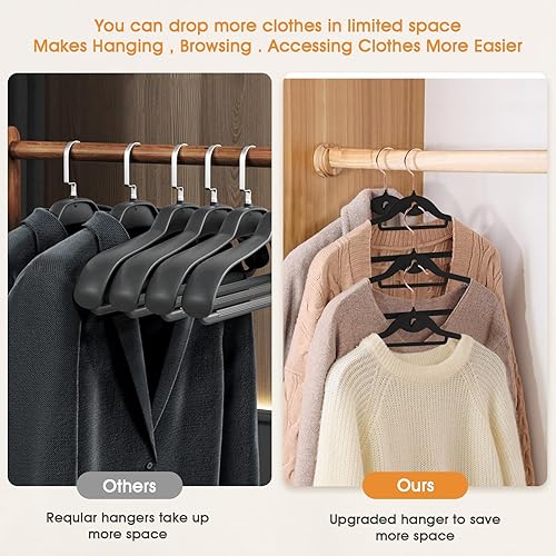 Miniatura 5 de Perchas de terciopelo para ropa, delgadas, apilables, antideslizantes, color negro, para ahorrar espacio, perchas resistentes para adultos con