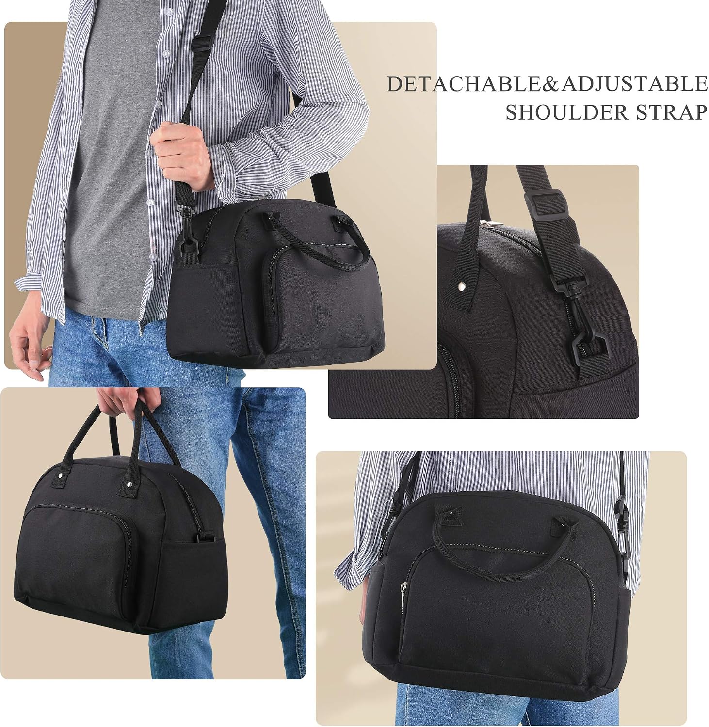 ORASANT Lunch Box, Large& Durable Water-resistant Cooler& Thermal Insulated Lunch Bag for Men and Women, Fashionable Black Lunch Tote with Detachable Shoulder Strap for Work, Beach, Picnic