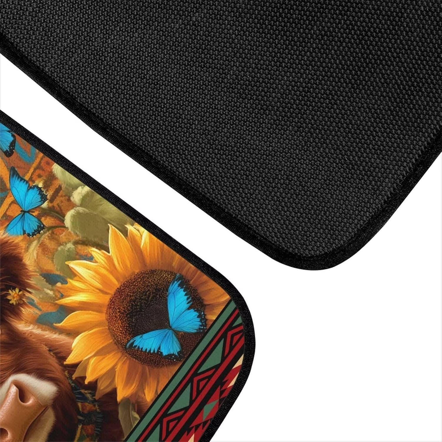 Wanyint Aztec Highland Cow Sunflower Butterfly 4 PCS Car Floor Mats for Car All Weather Protection Non-Slip Rubber Auto Rugs Car Accessories Universal Fit for Most Vehicles