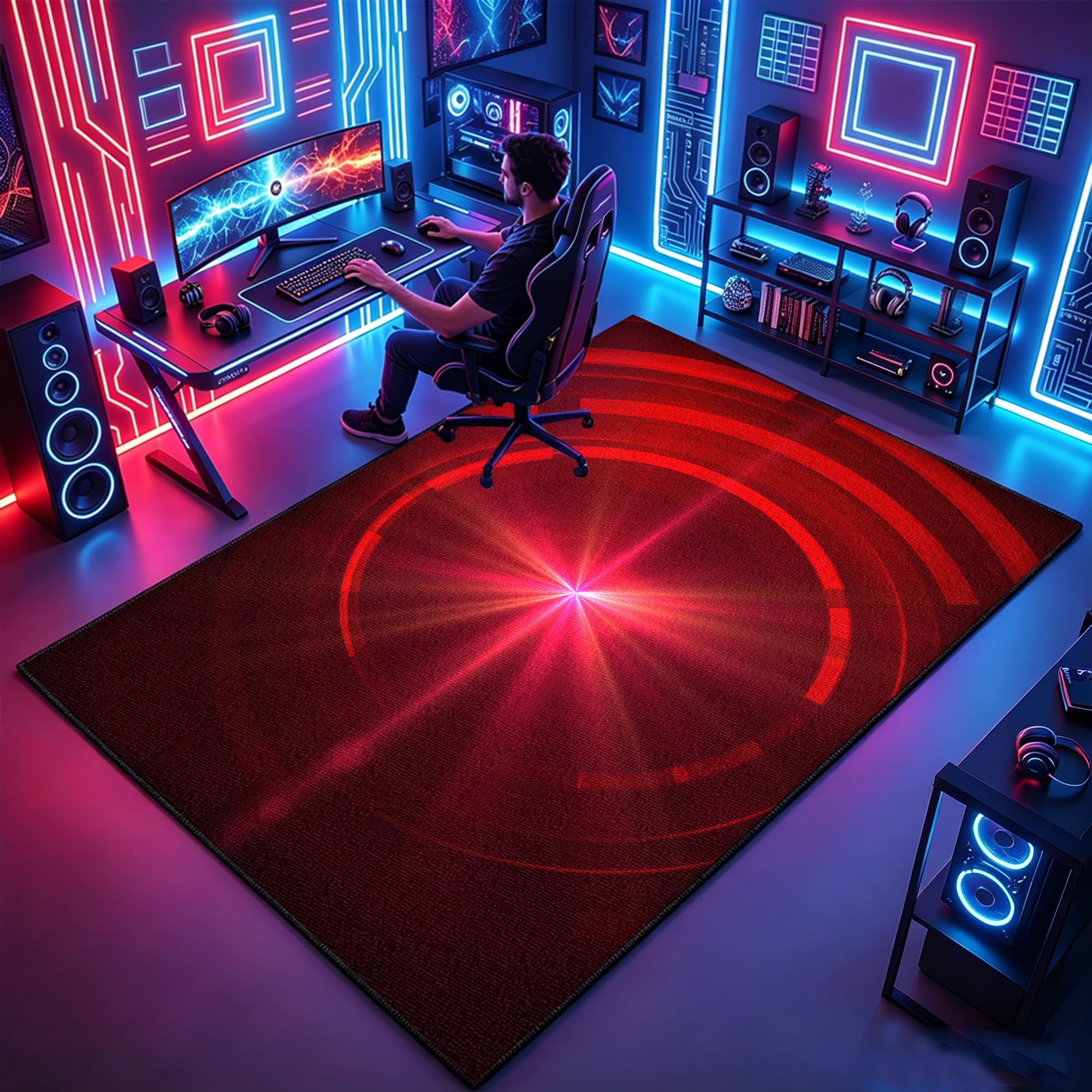 Atemrdsye Gaming Rug for Boys Bedroom 70 x 120 cm Gamer Rug, Colorful Boys Bedroom rug, Game Controller rug for Game Room Playroom Home Decor, Non Slip Carpet Decorative Floor Mat