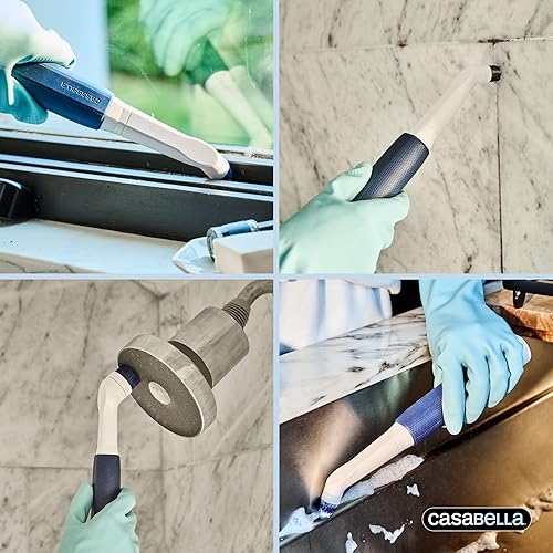 Miniatura 7 de Casabella Depurador de mano con detalles giratorios, funciona con pilas AA, 3 cabezales de cepillo, color blanco