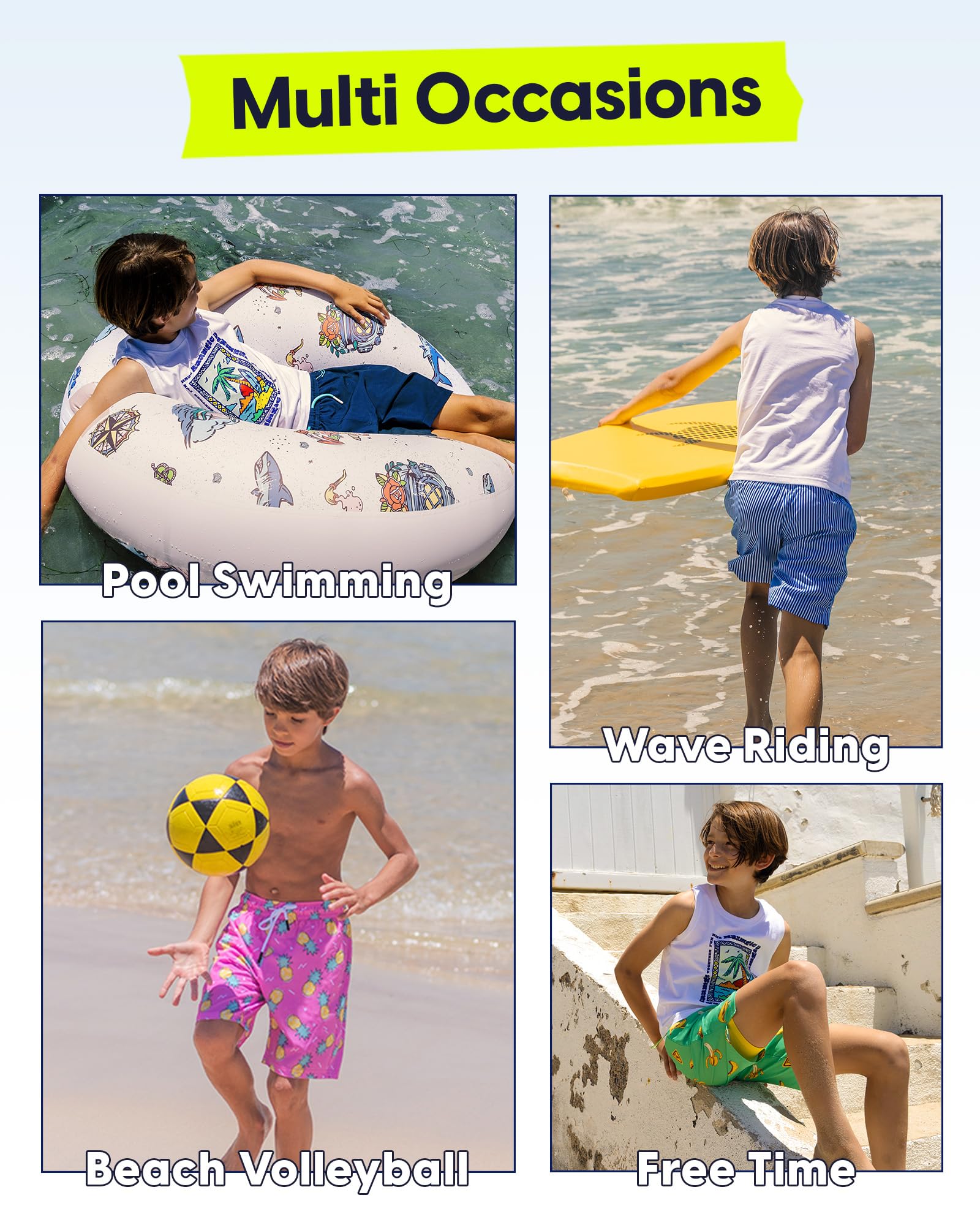 maamgic Traje de baño para niños, forro de compresión, elástico, para adolescentes, niños, antirozaduras, con bolsillos con cremallera