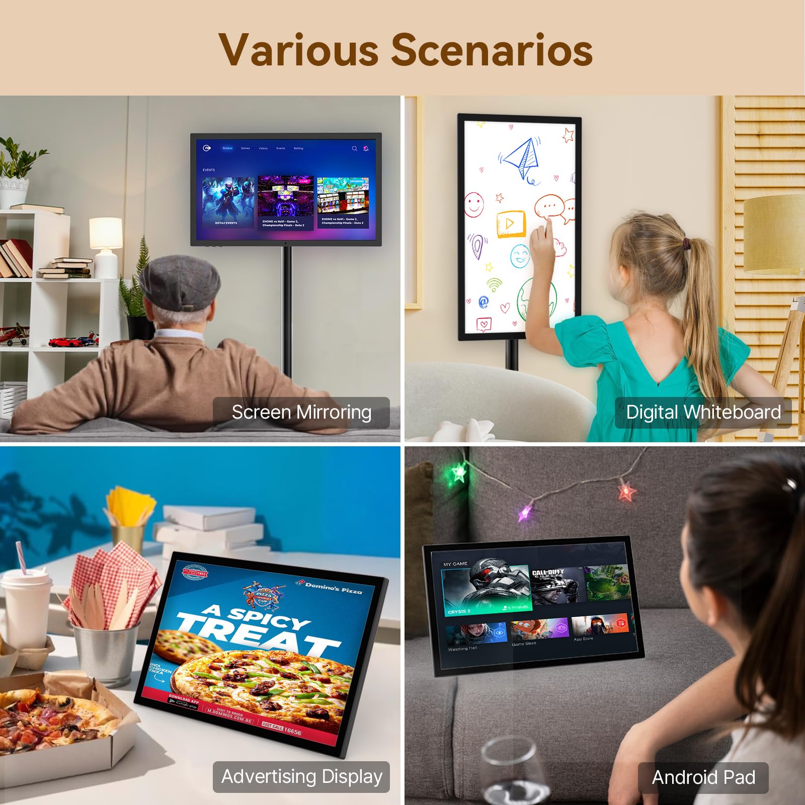 Pantallas publicitarias de señalización digital de 15.6 pulgadas con soporte ajustable, monitor de pantalla multitáctil capacitivo con pantalla de cámara que refleja la gestión de la nube CMS,