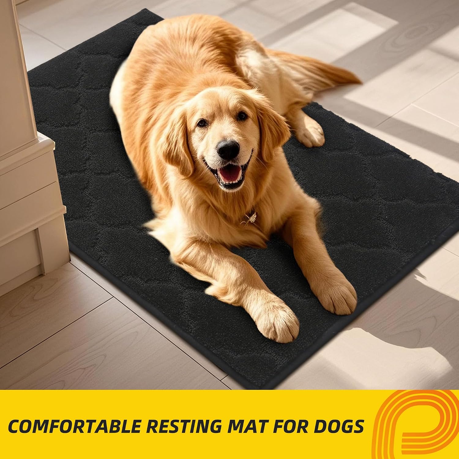 JSEI Door Mat 24" x 36", Non-Slip Dirt Trapper Door Mats Indoor Entryway Rugs Washable Absorbent and Stain Resist Welcome Mats, Dog Door Mat for Front Back Door, Muddy Wet Shoes & Paws, Black