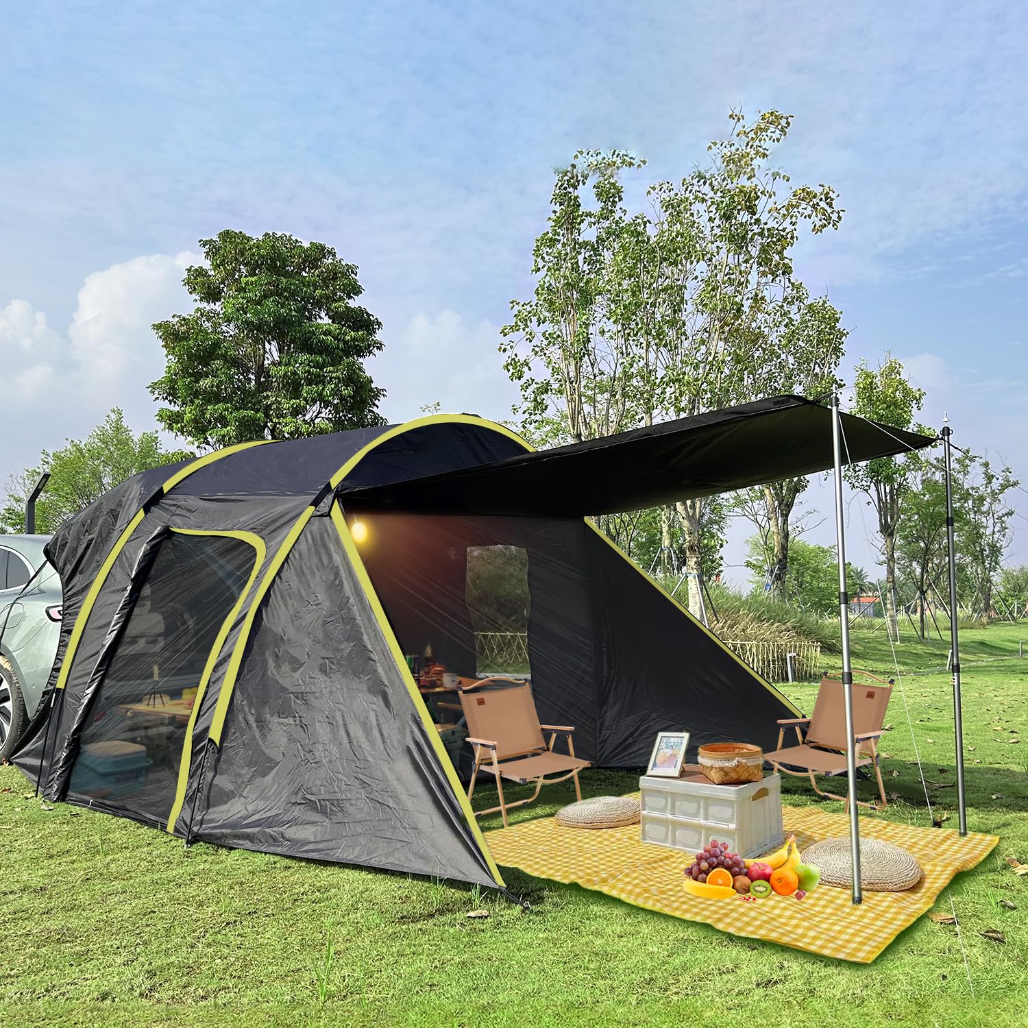 Tenda posteriore auto per 6 persone, grande tenda posteriore SUV con impermeabile Canopy, 300 x 300 x 220 cm, tenda posteriore auto combinata con colonna d'acqua da 3000 mm, tenda posteriore per SUV