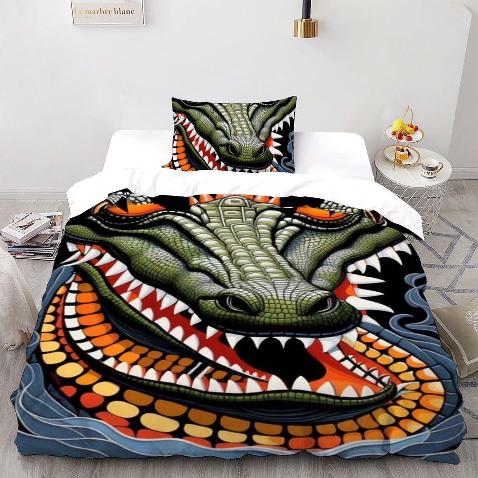 Housse de couette single crocodile pour décoration chambre d'enfant lit une place 135x200