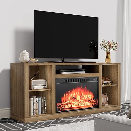 Miniatura 2 de YESHOMY Soporte de TV con chimenea eléctrica para televisores de hasta 65 pulgadas, mesa consola central de entretenimiento multimedia con cuatro
