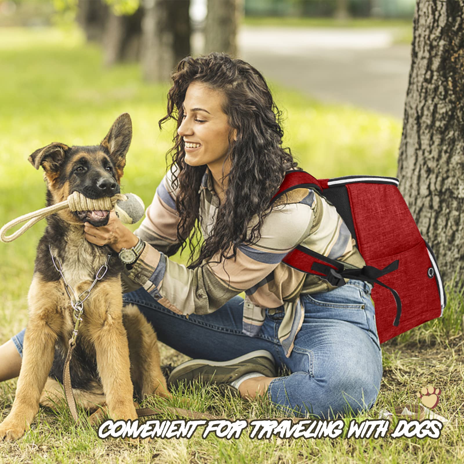 BAGLHER Sac à dos de voyage pour chien, approuvé par les compagnies aériennes, sac à dos de voyage pour chien avec 2 gamelles pliables en silicone et 2 paniers alimentaires (rouge)