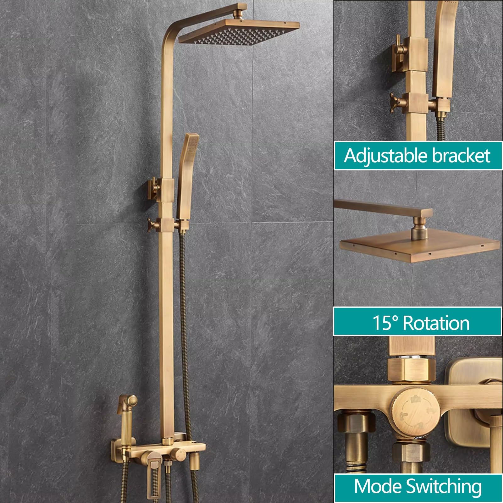 Colonna Doccia con Miscelatore Oro 4 Modalità di Flusso D'acqua Set Saliscendi Doccia con Soffione e Doccino con Miscelatore per Bagni Domestici e Spazi Commerciali