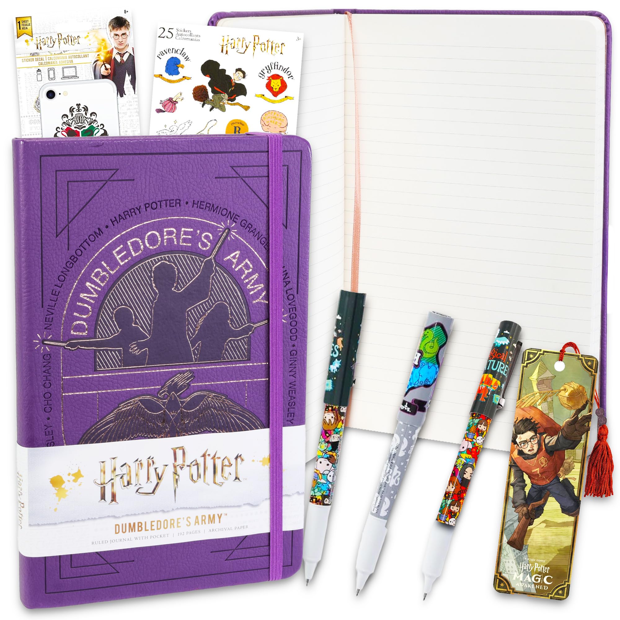 Harry Potter Journal and Pen Set - Bundle with Premium Hogwarts Diary Notebook, 3 Ballpoint Pens, Bookmark, Stickers, More | Harry Potter School Office Supplies