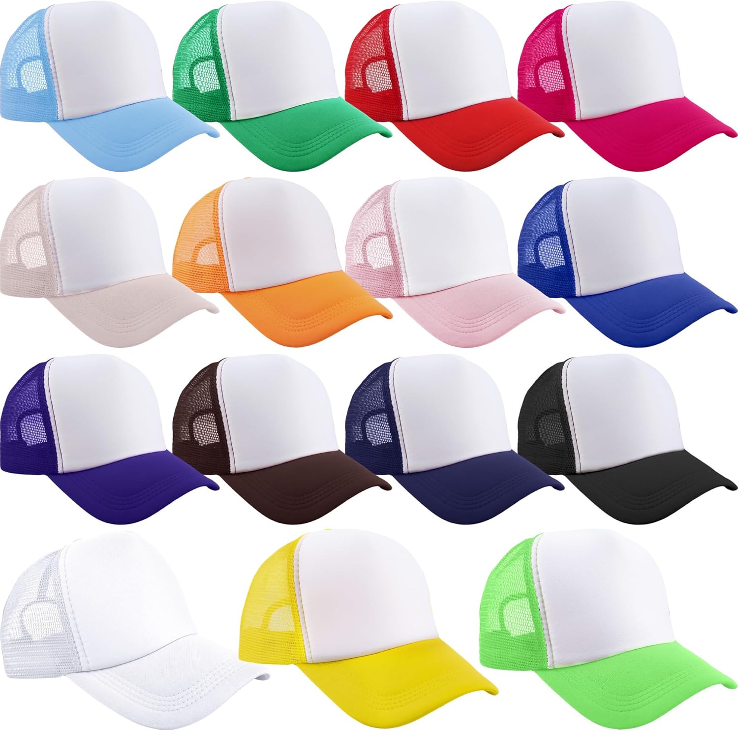 15 Pack Trucker Hats Baseball Caps Adjustable Blank Mesh Hats for Adult Family Outing Park Sports Activities