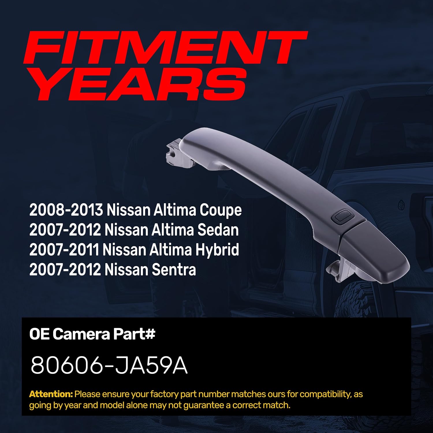 Exterior Door Handle Black Primed Replacement for Nissan Altima Coupe 08-13, Sedan 07-12, Hybrid 07-11, Nissan Sentra 07-12 OE Part # 80606-JA59A | Front Right Passenger Side w/o Keyhole Cover