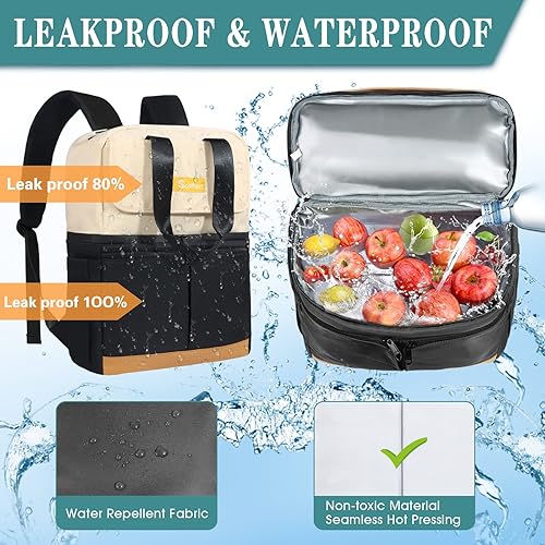 Miniatura 3 de Scothen Mochila enfriadora con doble piso y 12 paquetes de hielo, mantiene 36 latas frías hasta 24 horas, mochila térmica aislada impermeable y a