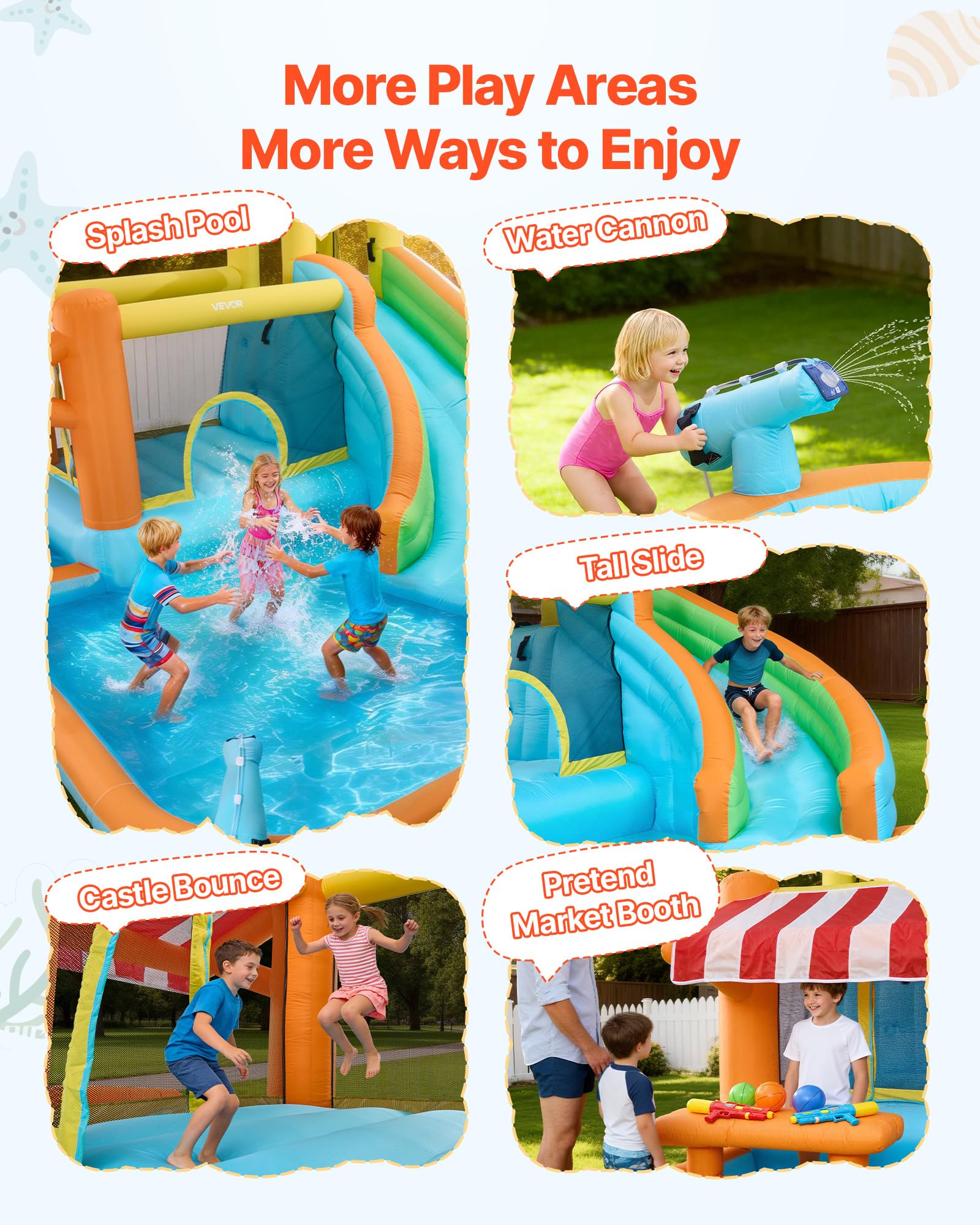 VEVOR Castello Gonfiabile da Esterno per Bambini Parco Acquatico 455x390x238 cm, Castello Gonfiabile con Scivolo Piscina Bancarella Capienza ca. 3-4 Bambini 3-8 Anni, Gioco d'Acqua per Esterno