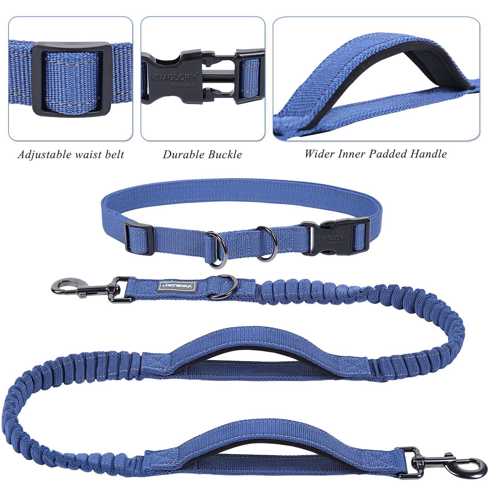 VIVAGLORY Hands Free Dog Lead Bungeetwin Waist Dog Lead with Belt for Running Walking & Jogging - Image 3