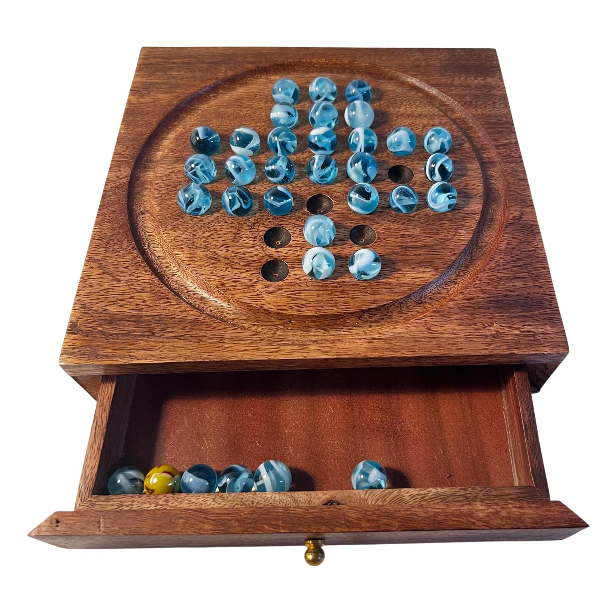 Thorness Wooden Solitaire with Drawer for Oxygen Marbles | Travel Games | Strategic & Traditional Games | Perfect for Adults & Family Fun