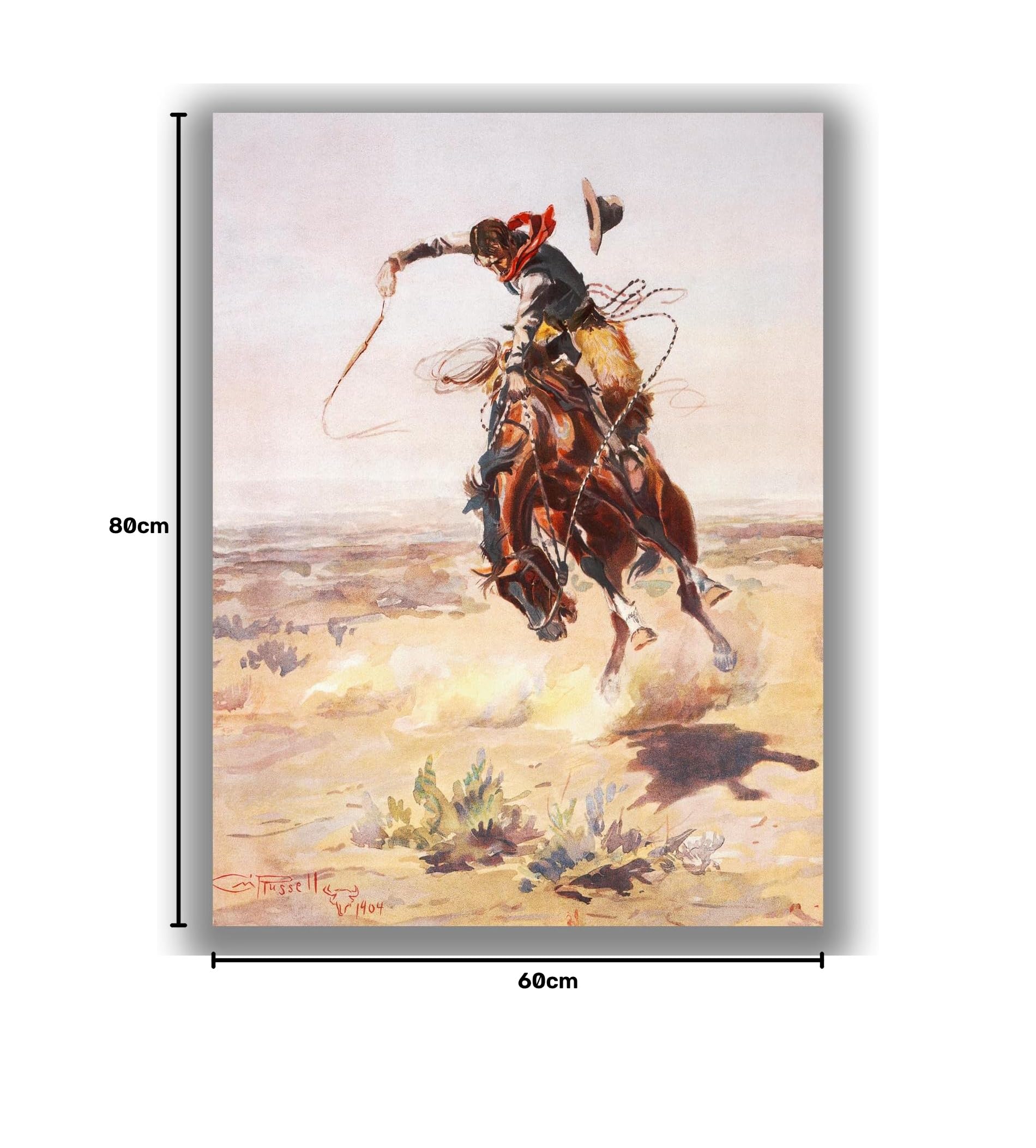 Yomcut Póster de Bad Hoss de Charles Marion Russell, lienzo de vaquero occidental, reproducción de pintura de vaquero salvaje oeste. Adecuado para sala de estar, oficina, dormitorio, decoración de